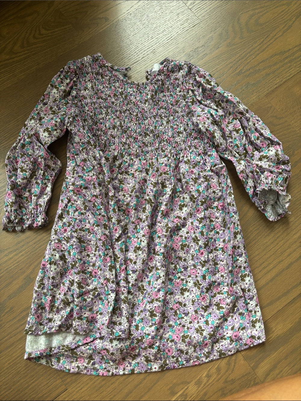 Zara Girls' Floral Smocked Dress - Pink, Purple, Teal